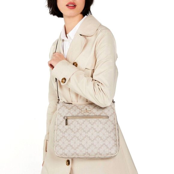 New Kate Spade Signature Spade Flower Swing pack Crossbody Dark Beige - Picture 4 of 5